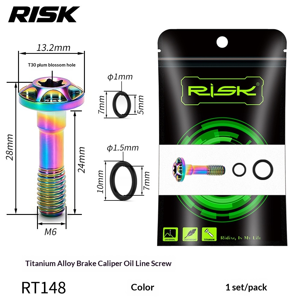 RISK Titanium Brake Caliper Bolts for Road Bike Hydraulic Disc Brakes, T30 M6 Locking Bolt & Banjo Oil Line Bolt for Shimano R7070 R8070 R8170