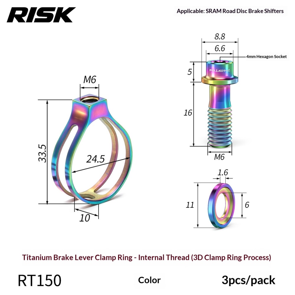 RISK RT149/RT150 Titanium Road Bike Shifter Clamp Ring for Shimano & SRAM Brake Shift Levers