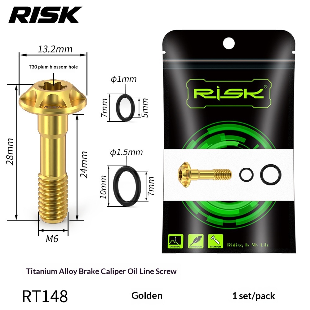 RISK Titanium Brake Caliper Bolts for Road Bike Hydraulic Disc Brakes, T30 M6 Locking Bolt & Banjo Oil Line Bolt for Shimano R7070 R8070 R8170