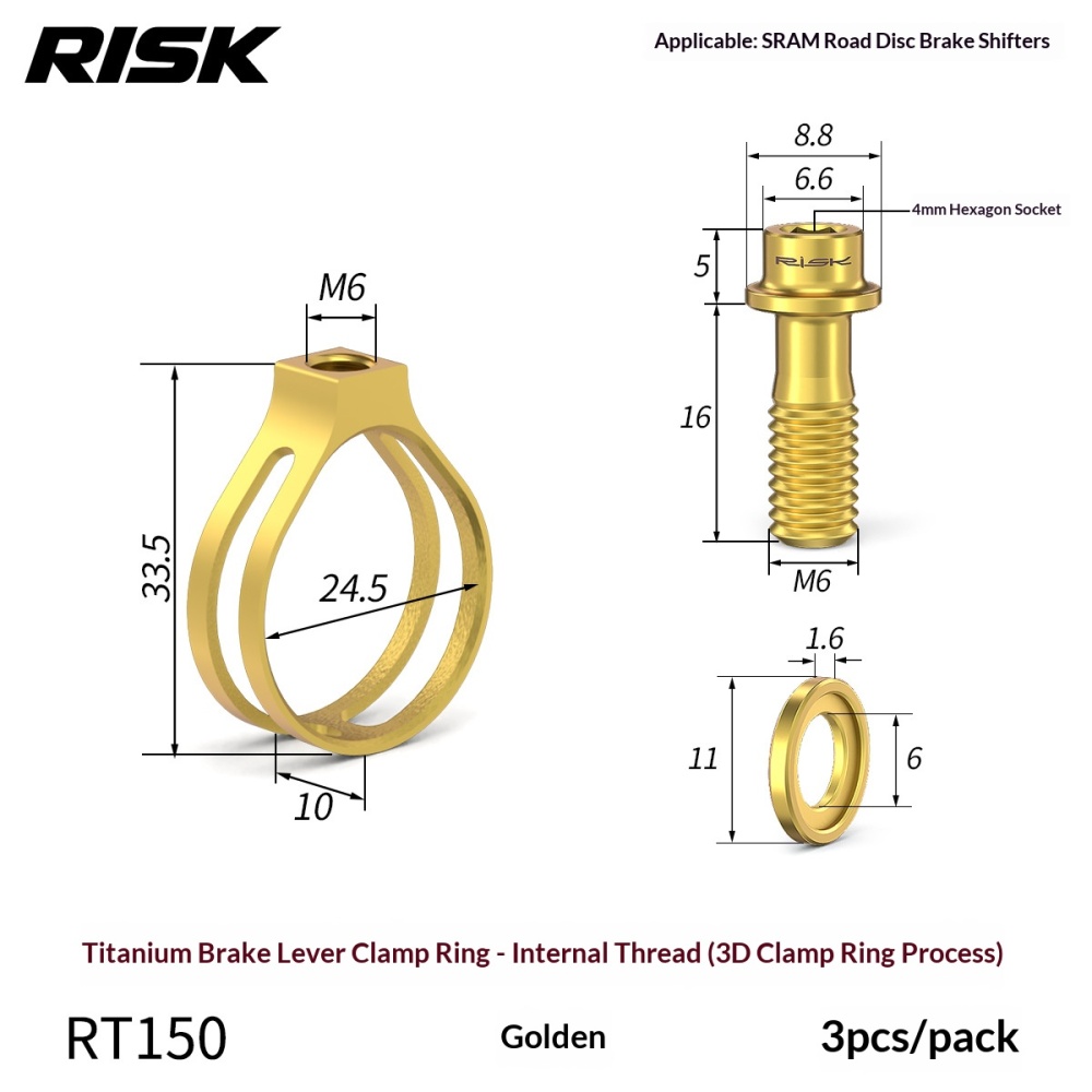 RISK RT149/RT150 Titanium Road Bike Shifter Clamp Ring for Shimano & SRAM Brake Shift Levers
