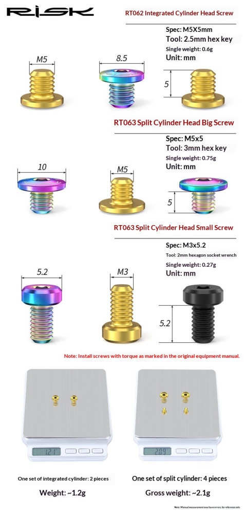 RISK RT062/RT063 Titanium Brake Lever Oil Reservoir Cover Screws for Shimano XT XTR M615 M675 M785 M8000 Hydraulic Disc Brakes