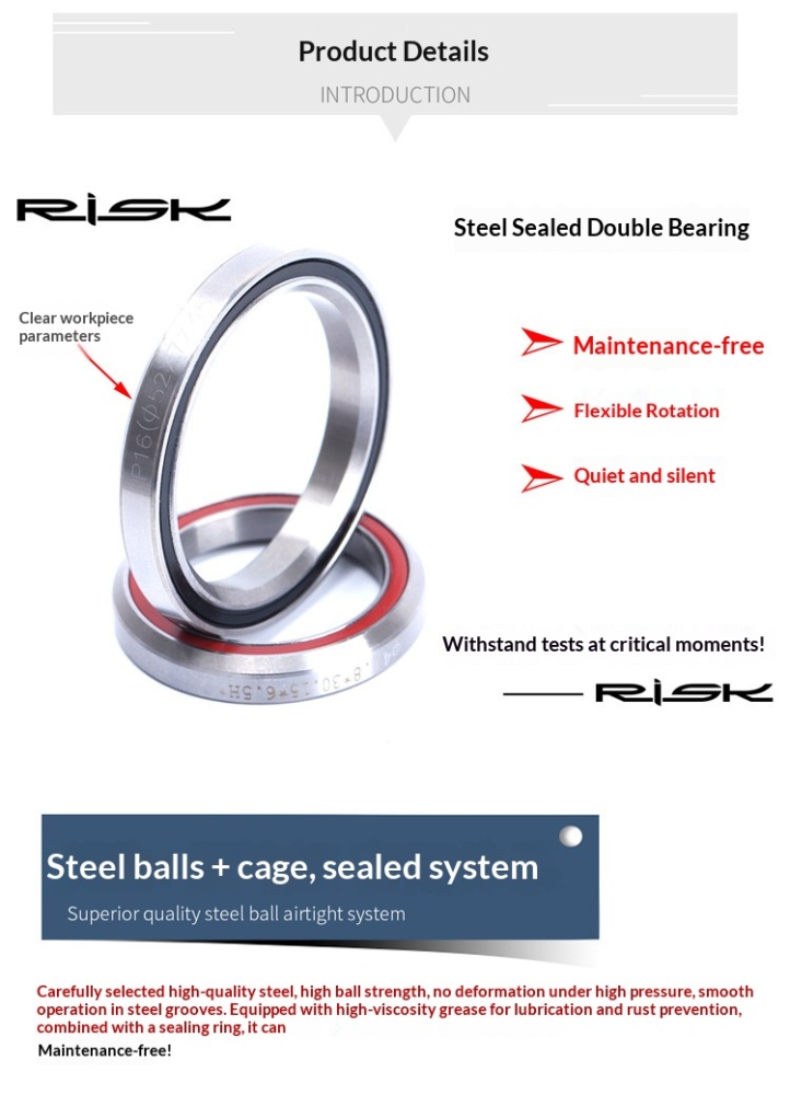RISK RA150 Bicycle Headset Bearing 41/41.8/47/49/52mm Sealed Steel Double Bearing for MTB Road Bike Headset Repair