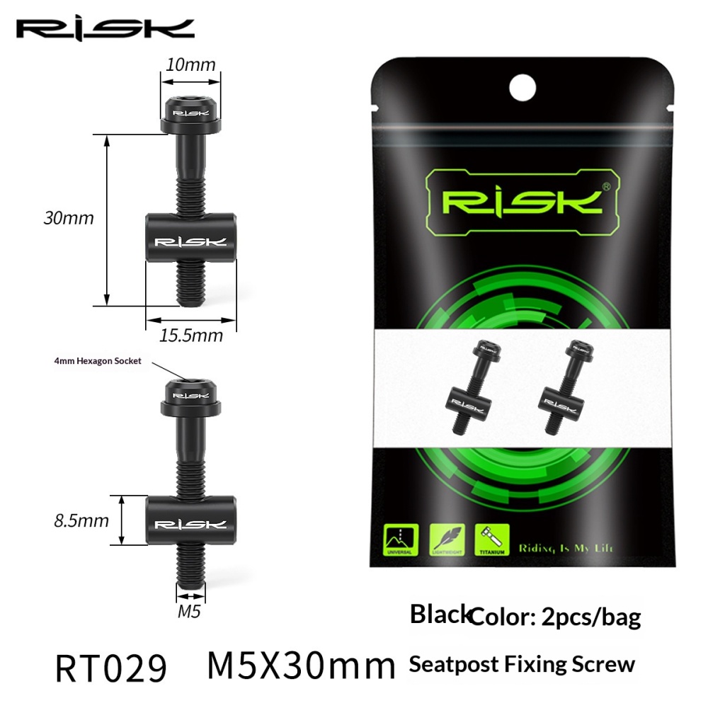 RISK RT029/RT030 Titanium M5 Seatpost Clamp Bolts 30mm/40mm for Bicycle Seatpost Stem Clamp, 2pcs