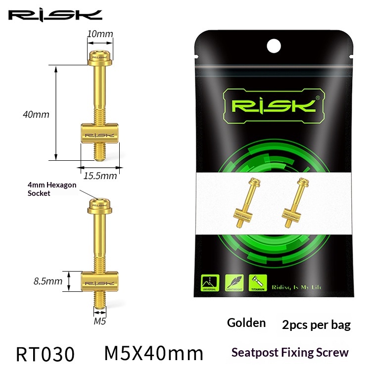 RISK RT029/RT030 Titanium M5 Seatpost Clamp Bolts 30mm/40mm for Bicycle Seatpost Stem Clamp, 2pcs