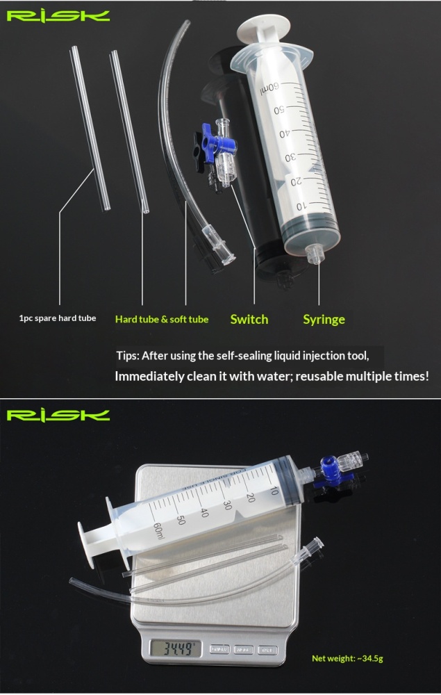 RISK RL225 Tubeless Tire Sealant Injector Syringe Kit for Road & MTB Bikes