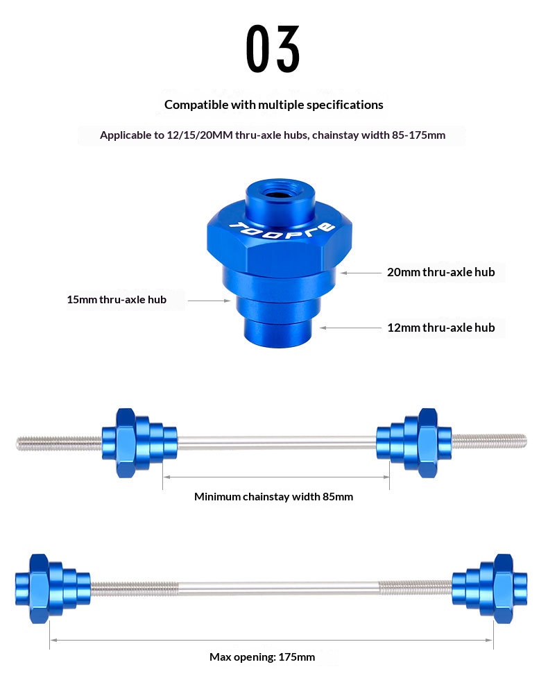 TOOPRE Thru Axle Hub Adapter Rod for Bicycle Wheel Truing Stand 12/15/20mm Hub Fixing Tool