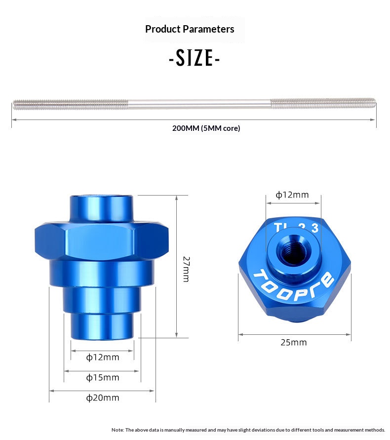 TOOPRE Thru Axle Hub Adapter Rod for Bicycle Wheel Truing Stand 12/15/20mm Hub Fixing Tool