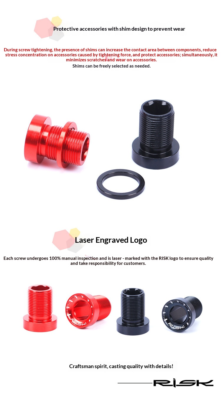 RISK RA125 Aluminum M15x19 Spline Bottom Bracket Crank Bolts with Washers, 2PCS Bike BB Locking Screws