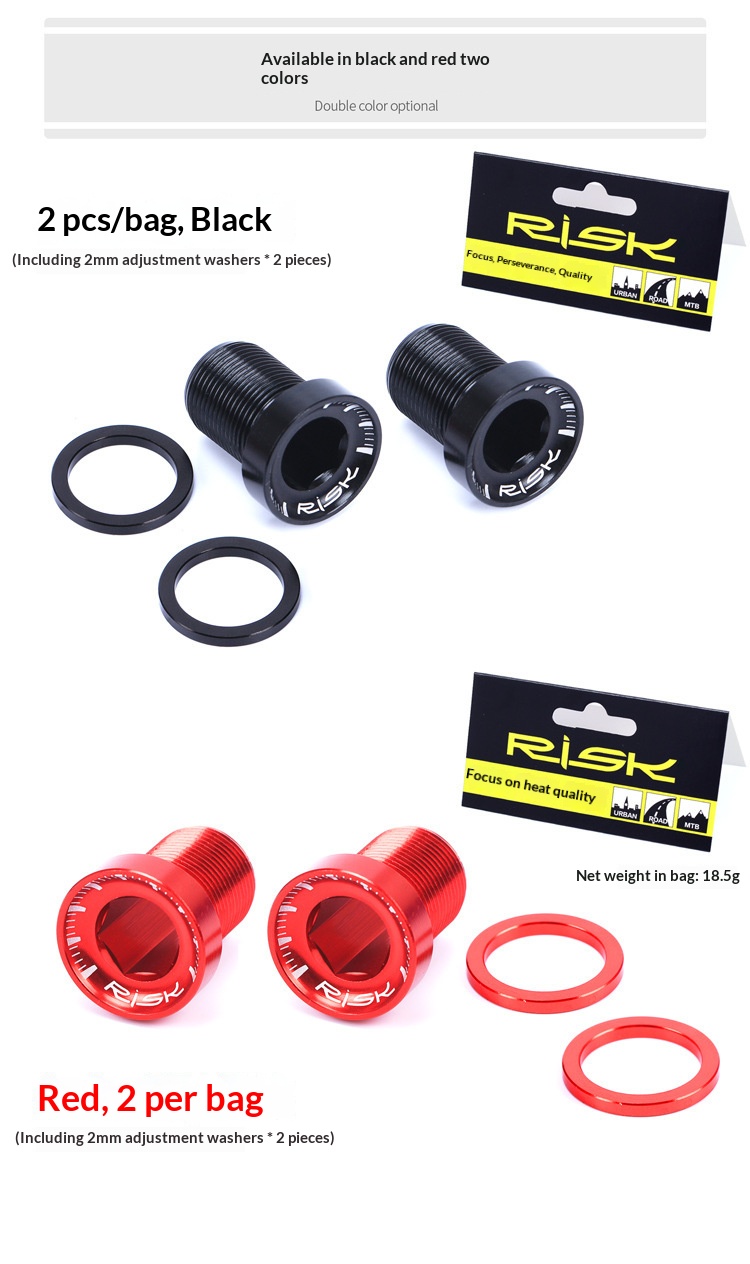 RISK RA125 Aluminum M15x19 Spline Bottom Bracket Crank Bolts with Washers, 2PCS Bike BB Locking Screws