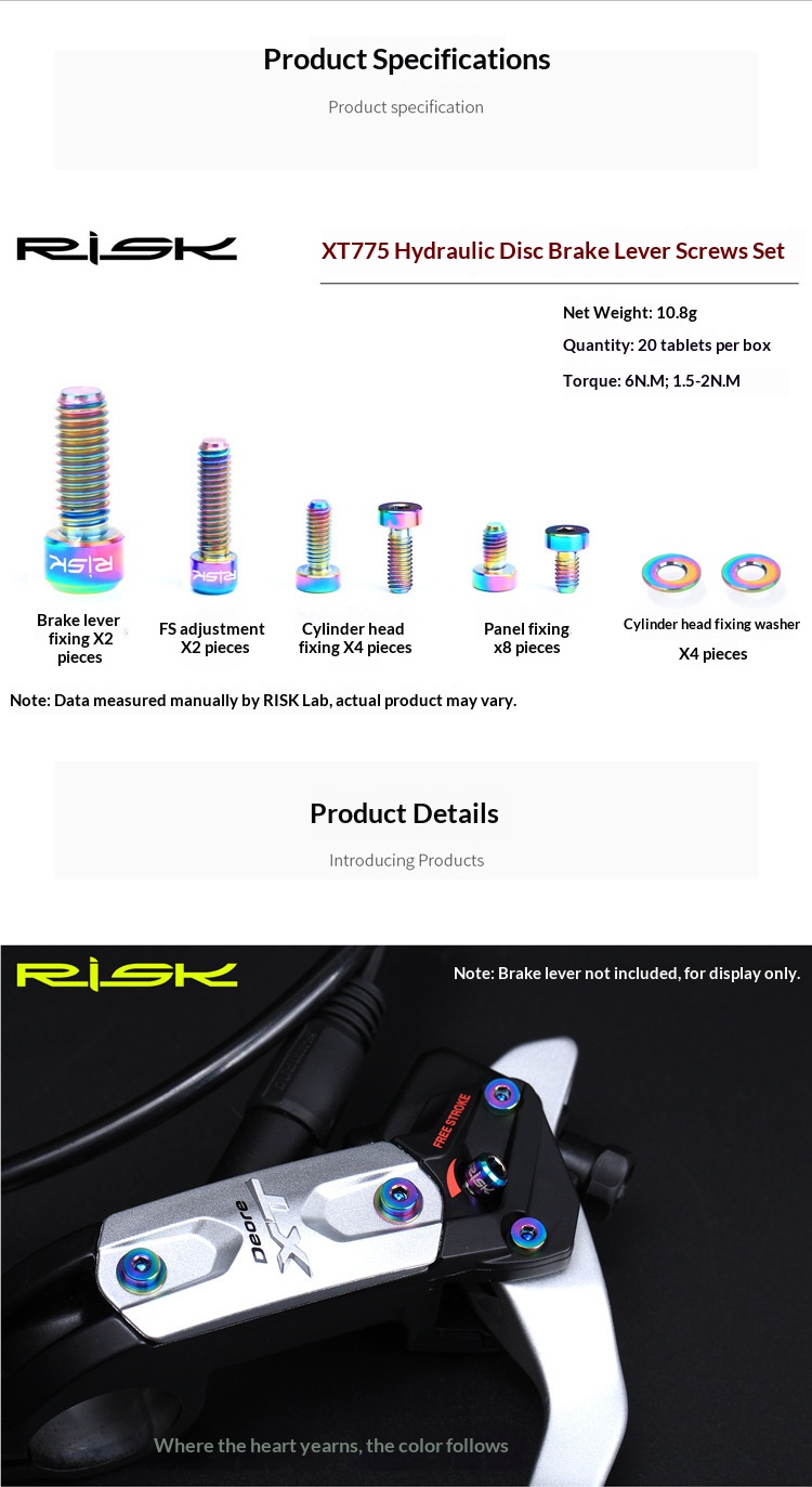 RISK RT101 Titanium Bolt Kit for Shimano Deore XT M775 Hydraulic Brake Levers, 20-Piece Set for Front and Rear Levers