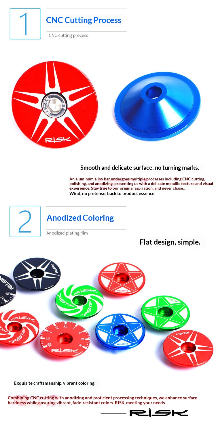 RISK RA134 Aluminum Alloy Bicycle Stem Cap — CNC Headset Top Cover for 28.6mm (1-1/8