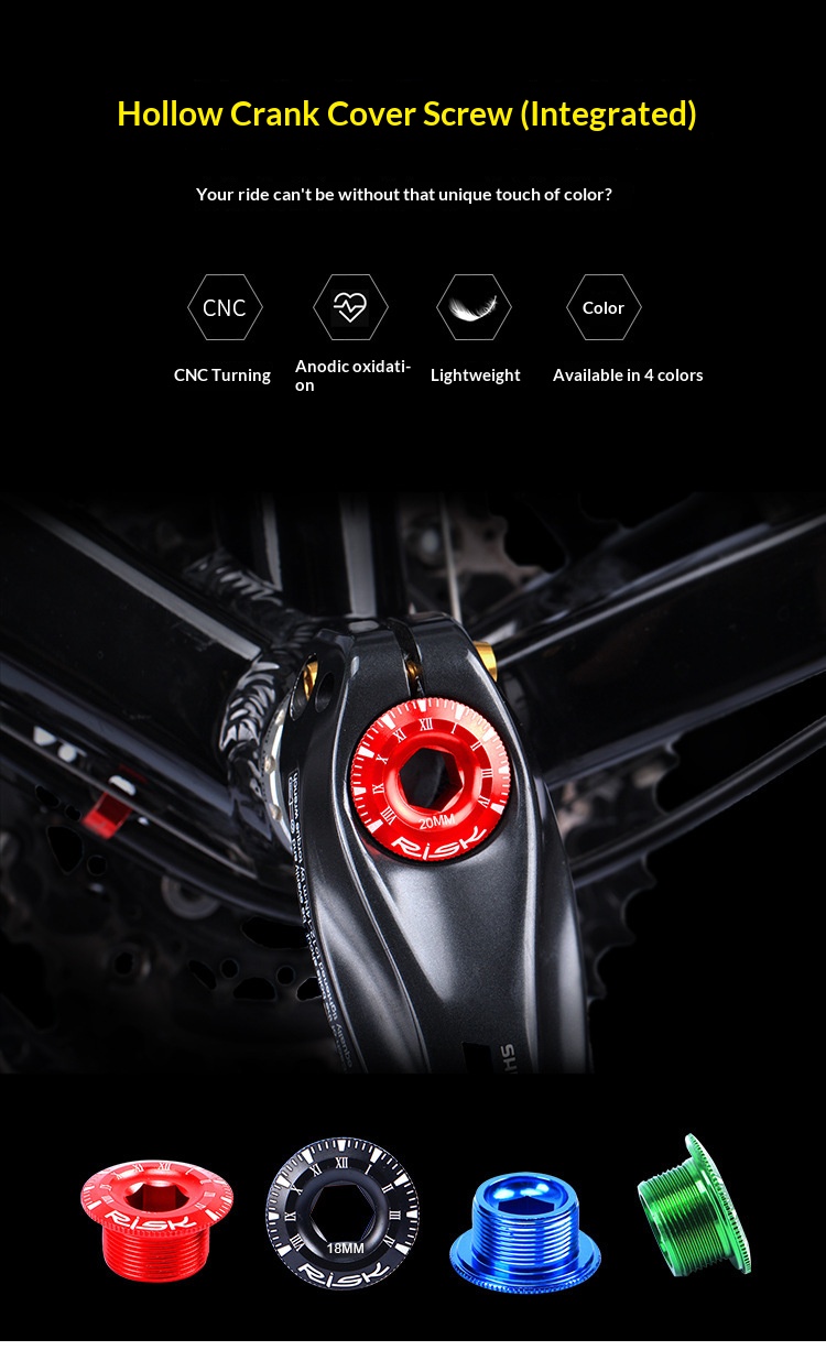 RISK 155 Aluminum Alloy Hollow Crank Arm Cap Bolt — M18/M20 × 9mm BB Bottom Bracket Dust Cover for Mountain & Road Bike
