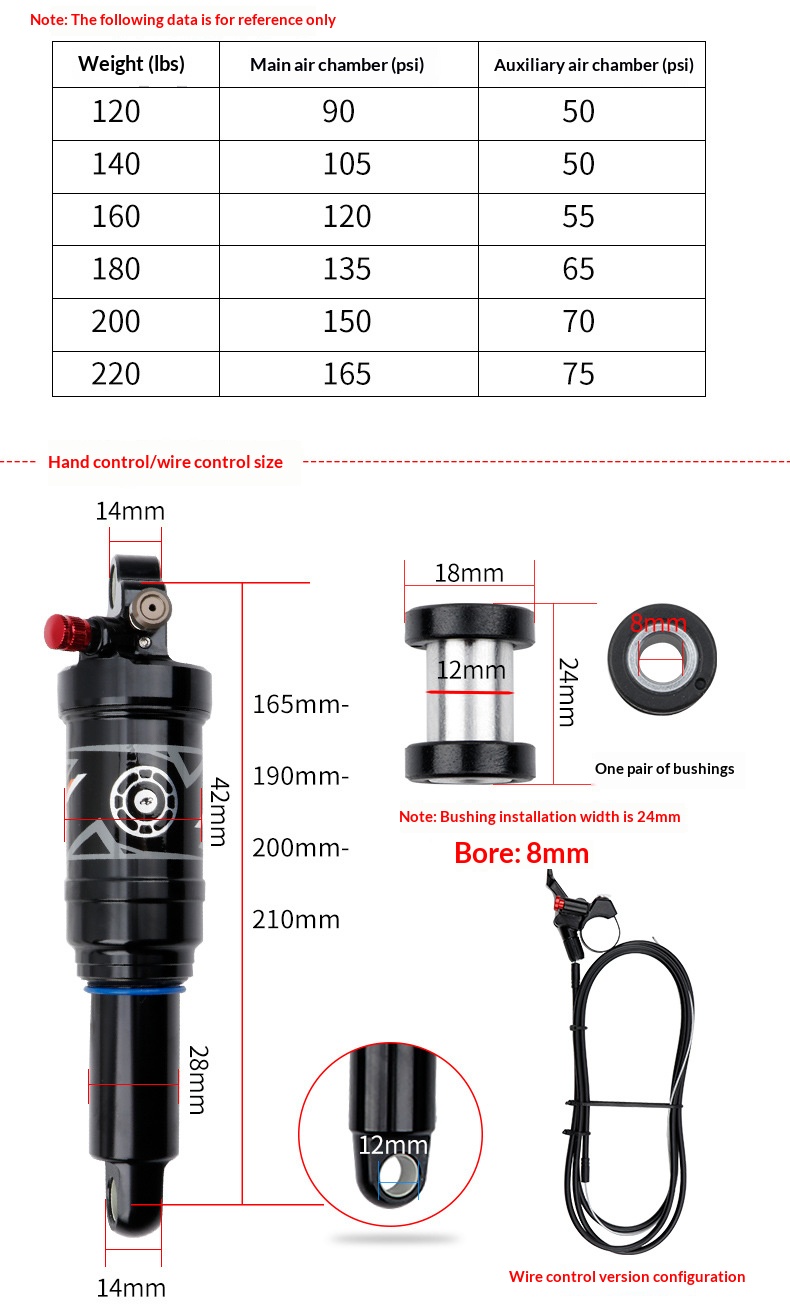 DNM AO-38RC/AO38RL Air Rear Shock – MTB Full Suspension Air Shock, Rebound & Compression Adjustable with Lockout