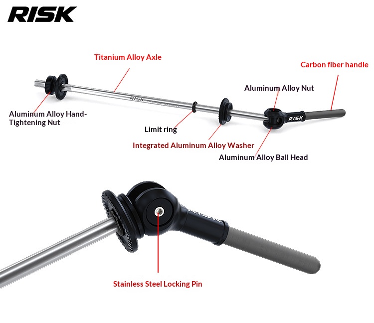 RISK RA163 Titanium Alloy Quick Release Skewer Set — Bicycle Hub Axle for Mountain & Road Bike, Front + Rear Pair