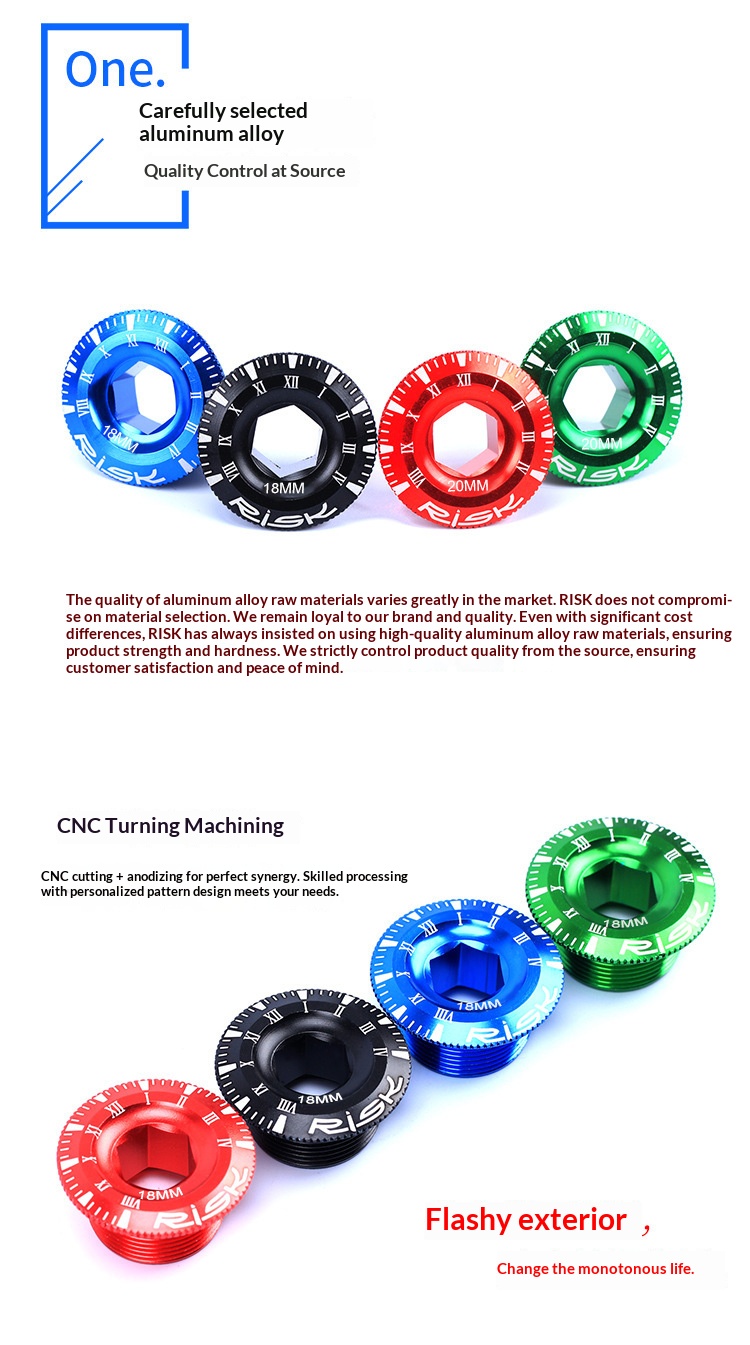 RISK 155 Aluminum Alloy Hollow Crank Arm Cap Bolt — M18/M20 × 9mm BB Bottom Bracket Dust Cover for Mountain & Road Bike