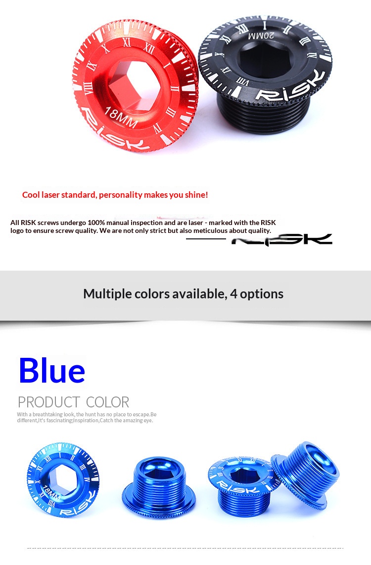 RISK 155 Aluminum Alloy Hollow Crank Arm Cap Bolt — M18/M20 × 9mm BB Bottom Bracket Dust Cover for Mountain & Road Bike