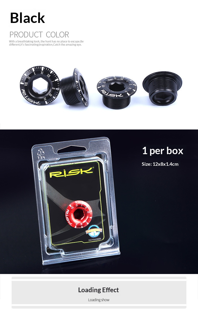 RISK 155 Aluminum Alloy Hollow Crank Arm Cap Bolt — M18/M20 × 9mm BB Bottom Bracket Dust Cover for Mountain & Road Bike