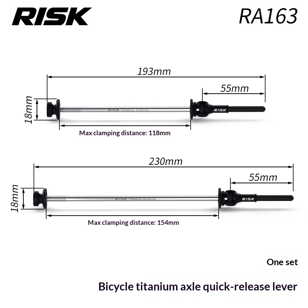 RISK RA163 Titanium Alloy Quick Release Skewer Set — Bicycle Hub Axle for Mountain & Road Bike, Front + Rear Pair