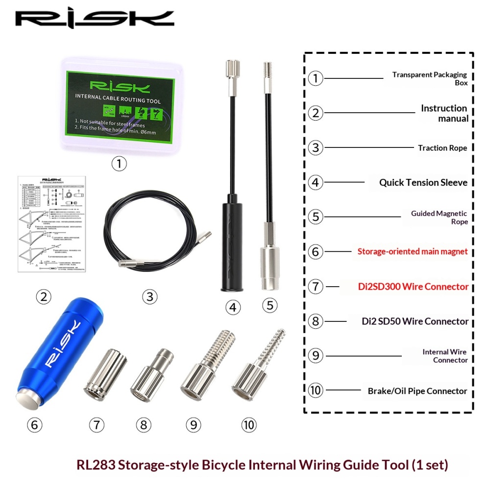 RISK RL283 Internal Cable Routing Tool – Magnetic Frame Cable Guide Kit for Carbon Road & MTB Bike Frames (Storage Case Edition)