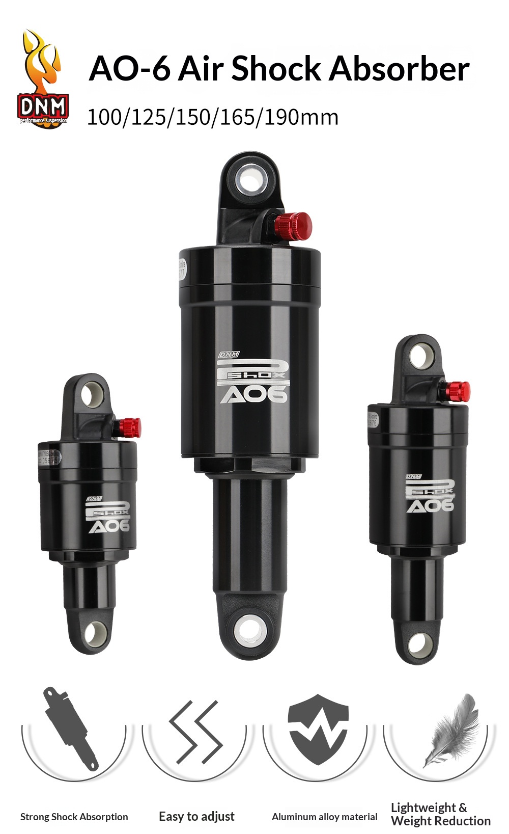 DNM AO-6 Air Rear Shock Absorber AO-6 Bicycle Suspension 100/125/150/165/190mm for Folding Bike Scooter MTB rear shocks