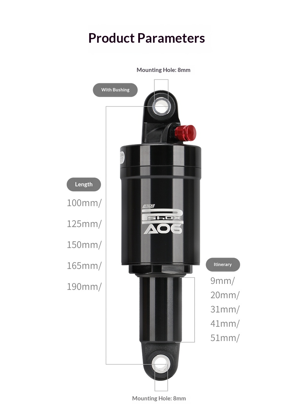 DNM AO-6 Air Rear Shock Absorber AO-6 Bicycle Suspension 100/125/150/165/190mm for Folding Bike Scooter MTB rear shocks