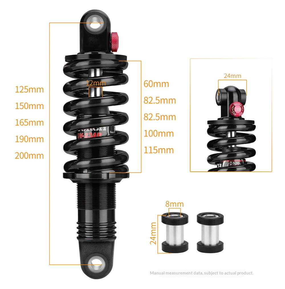 DNM DV23AR Hydraulic Coil Rear Shock Absorber, Rebound Adjustable Bike Suspension for MTB E-Bike Scooter 125-200mm rear