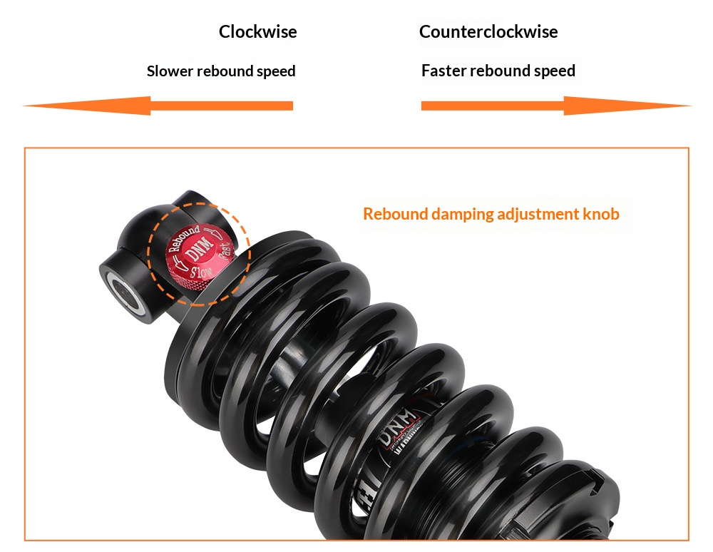 DNM DV-22AR Hydraulic Rear Shock Absorber for Mountain Bike/E-Bike - Multiple Lengths & Spring Rates (24mm Bushing) rear