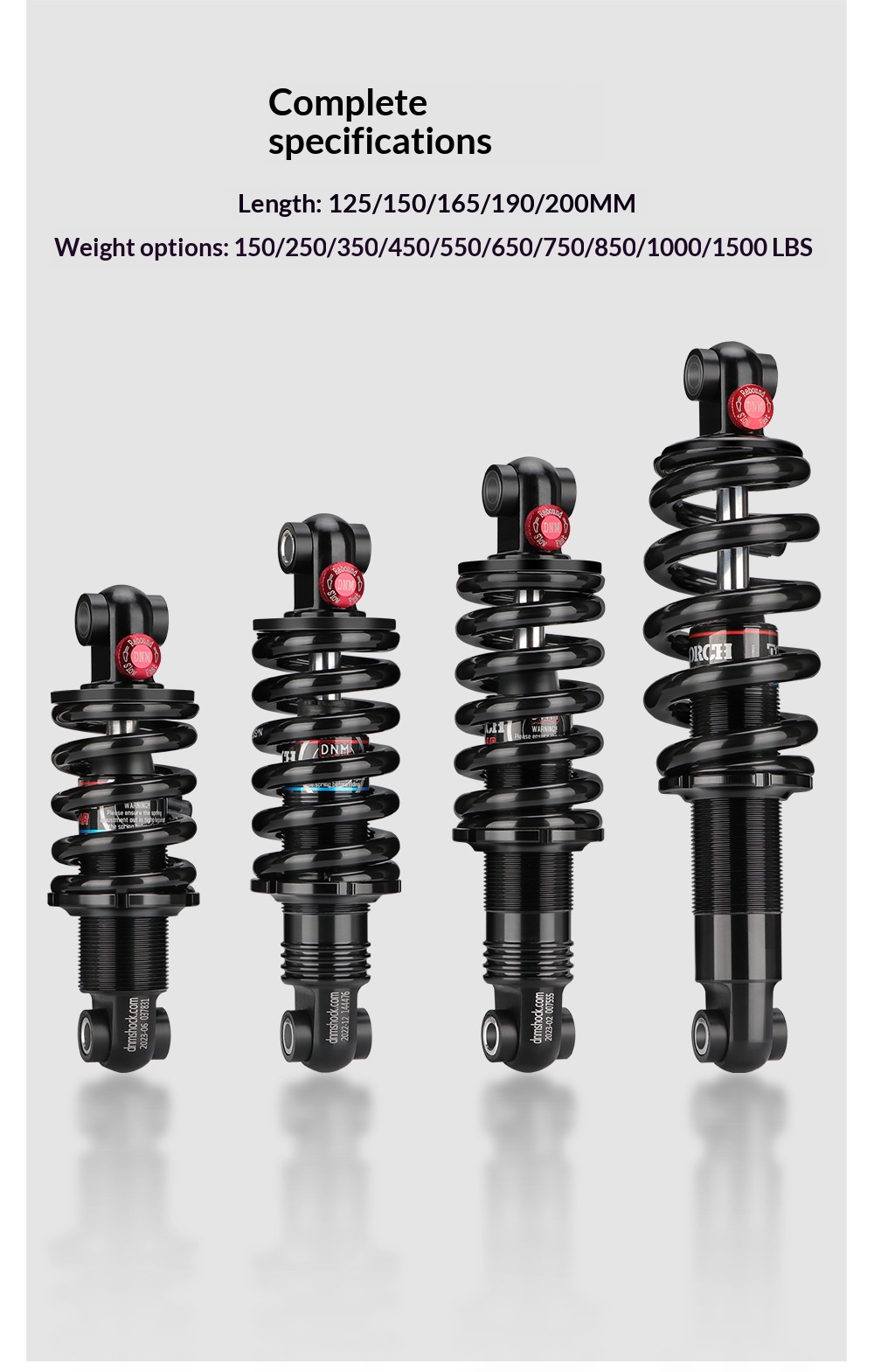DNM DV-22AR Hydraulic Rear Shock Absorber for Mountain Bike/E-Bike - Multiple Lengths & Spring Rates (24mm Bushing) rear