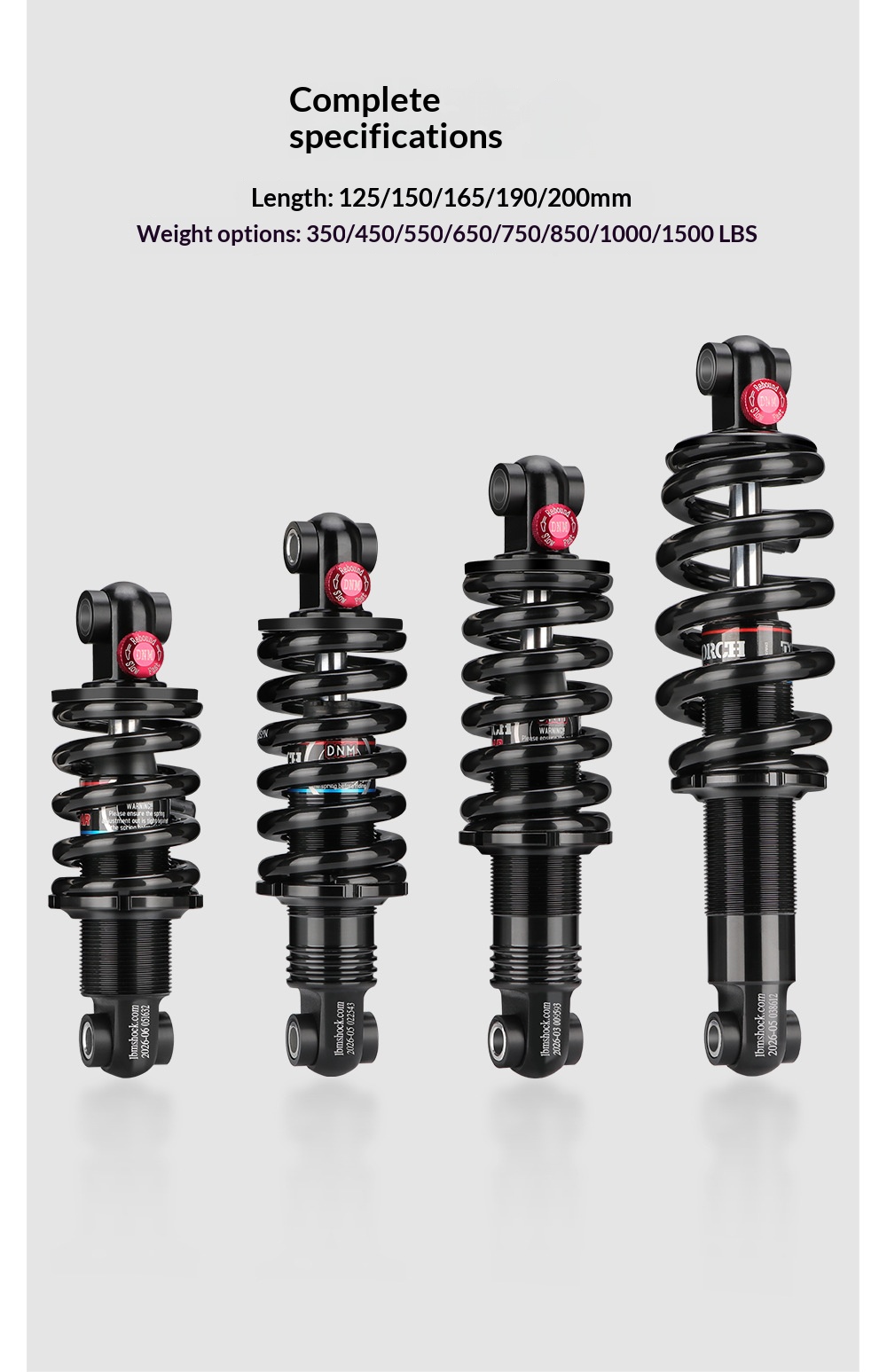 DNM DV23AR Hydraulic Coil Rear Shock Absorber, Rebound Adjustable Bike Suspension for MTB E-Bike Scooter 125-200mm rear