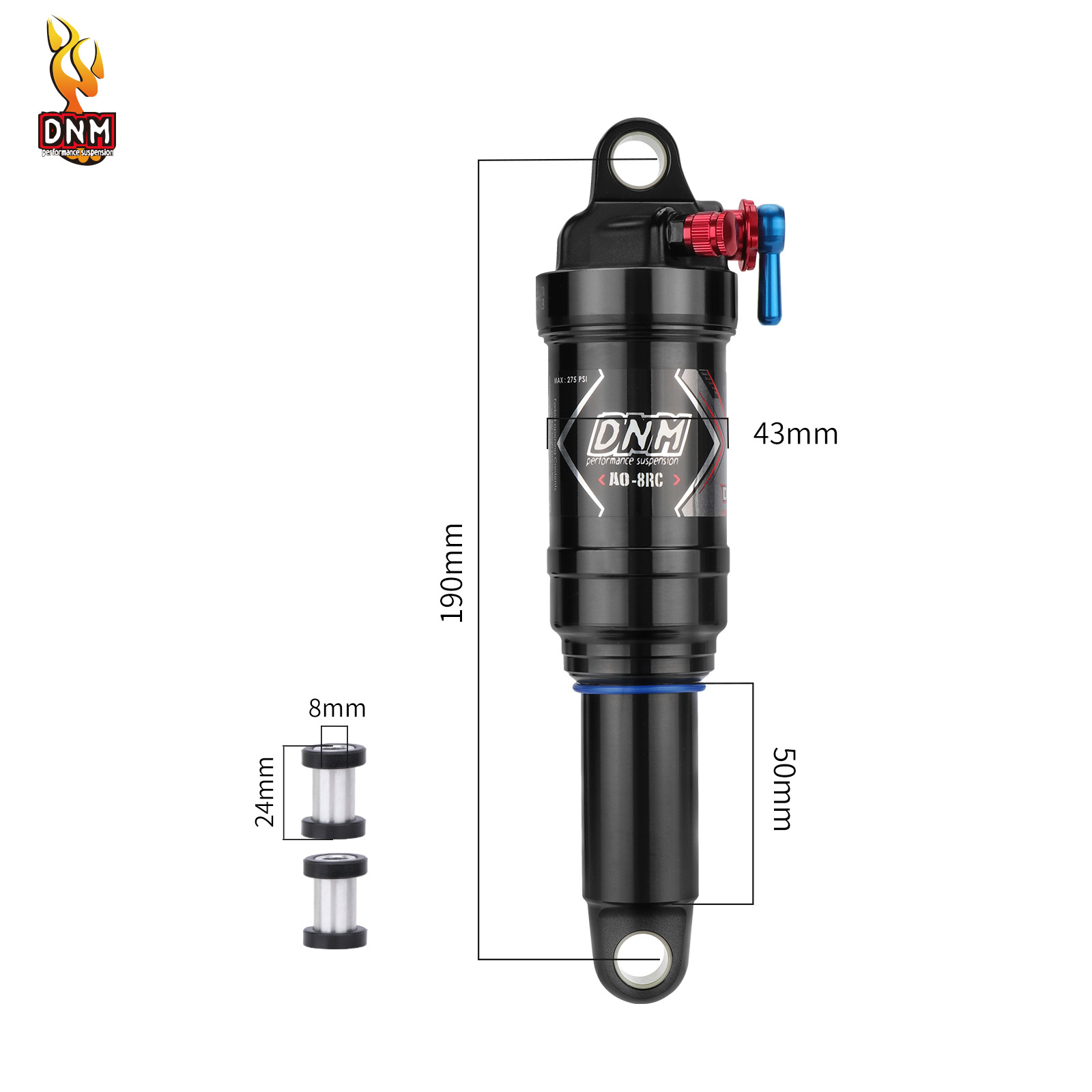 DNM AO-8RC Air Rear Shock Absorber, 3-Position Lockout MTB Soft Tail Bicycle Suspension, Rebound Damping Adjustable