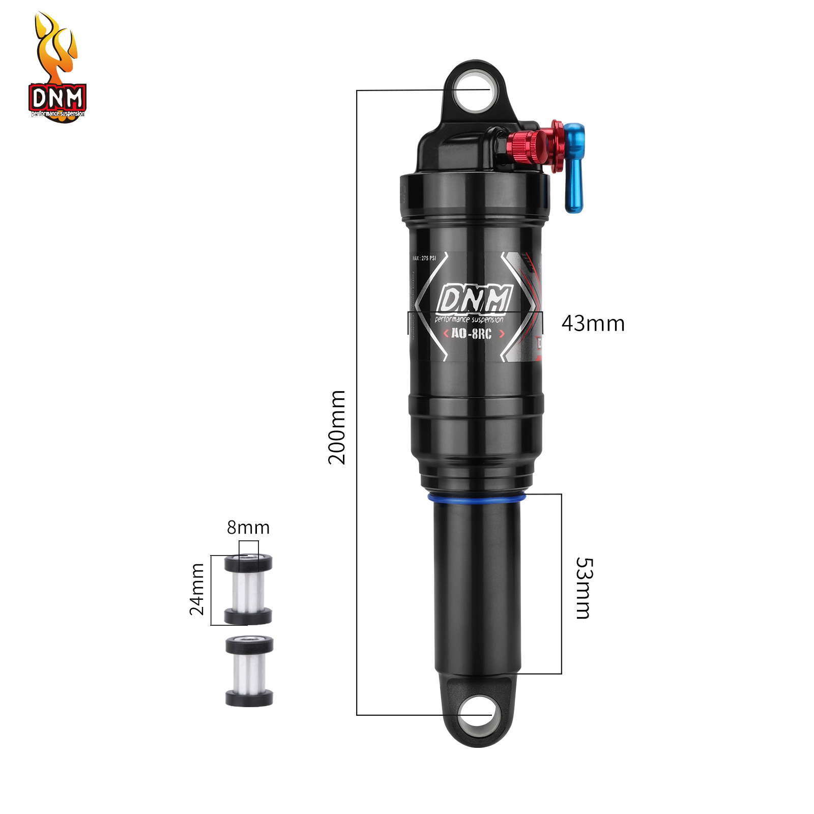 DNM AO-8RC Air Rear Shock Absorber, 3-Position Lockout MTB Soft Tail Bicycle Suspension, Rebound Damping Adjustable