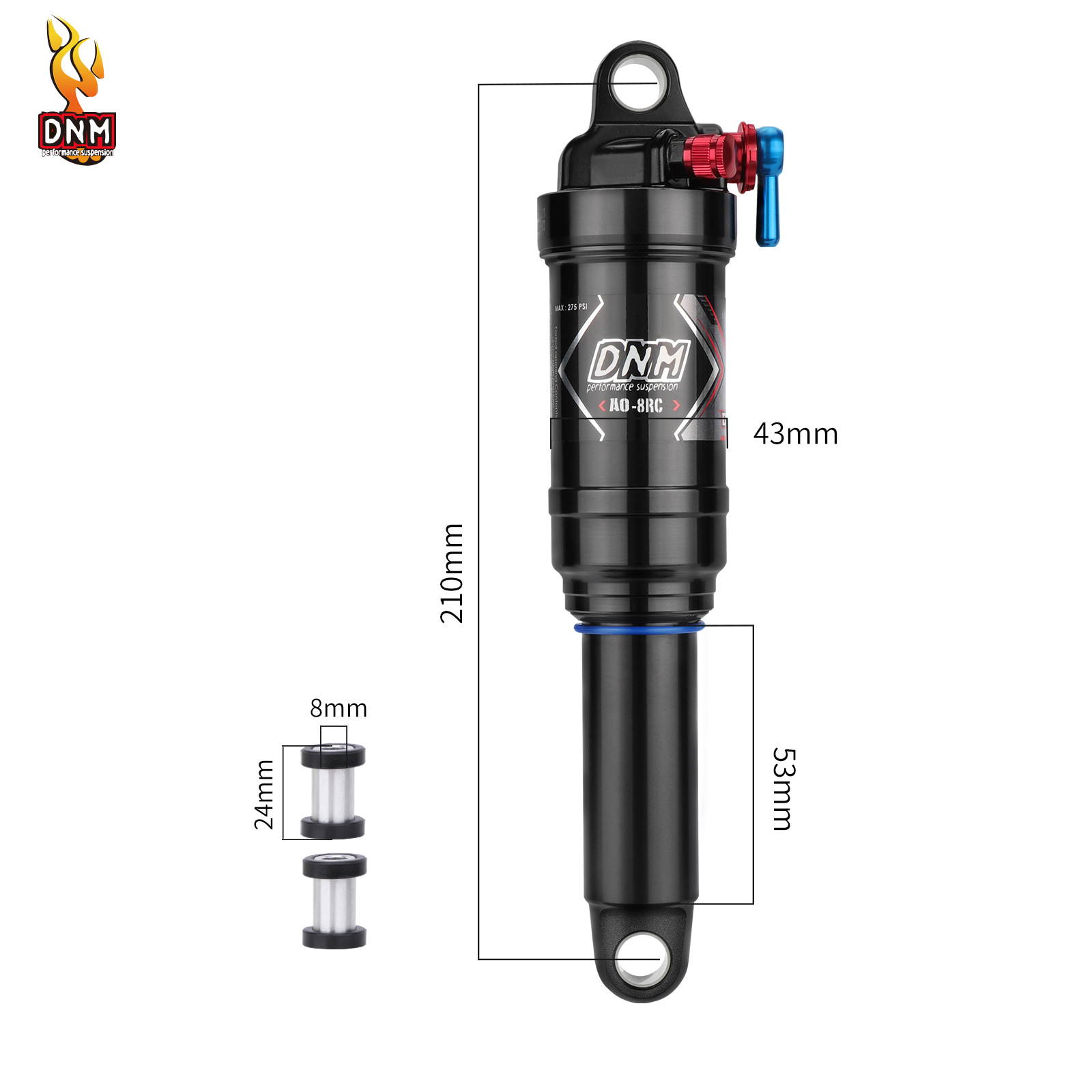 DNM AO-8RC Air Rear Shock Absorber, 3-Position Lockout MTB Soft Tail Bicycle Suspension, Rebound Damping Adjustable