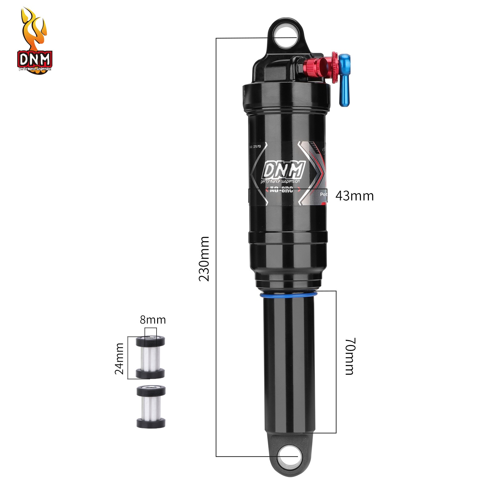 DNM AO-8RC Air Rear Shock Absorber, 3-Position Lockout MTB Soft Tail Bicycle Suspension, Rebound Damping Adjustable