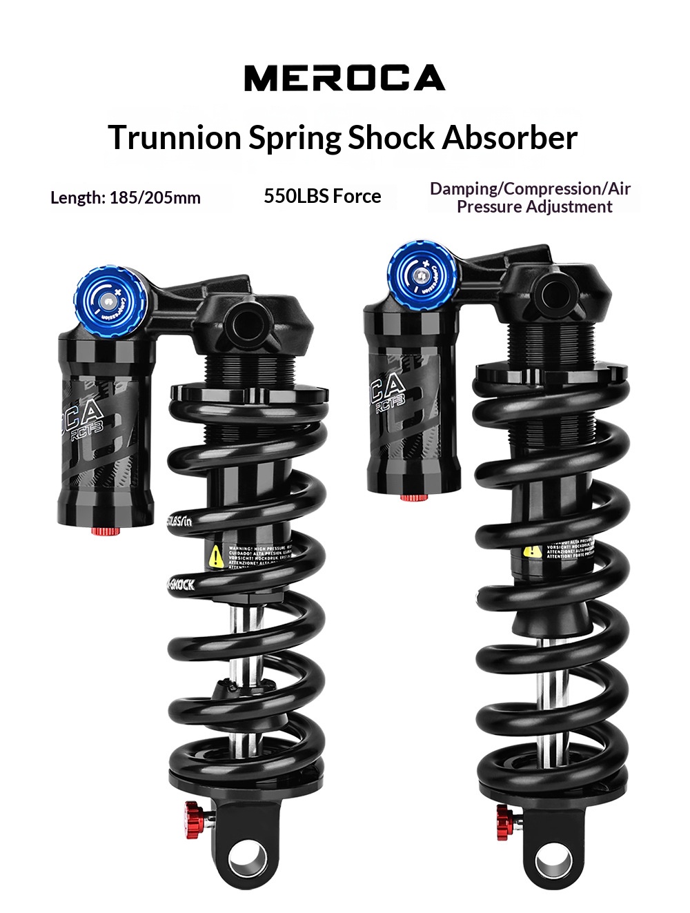 MEROCA-RCT-3 Trunnion Coil Rear Shock Absorber 550LBS 185/205mm with Damping Adjustment for MTB Soft Tail Bike rear