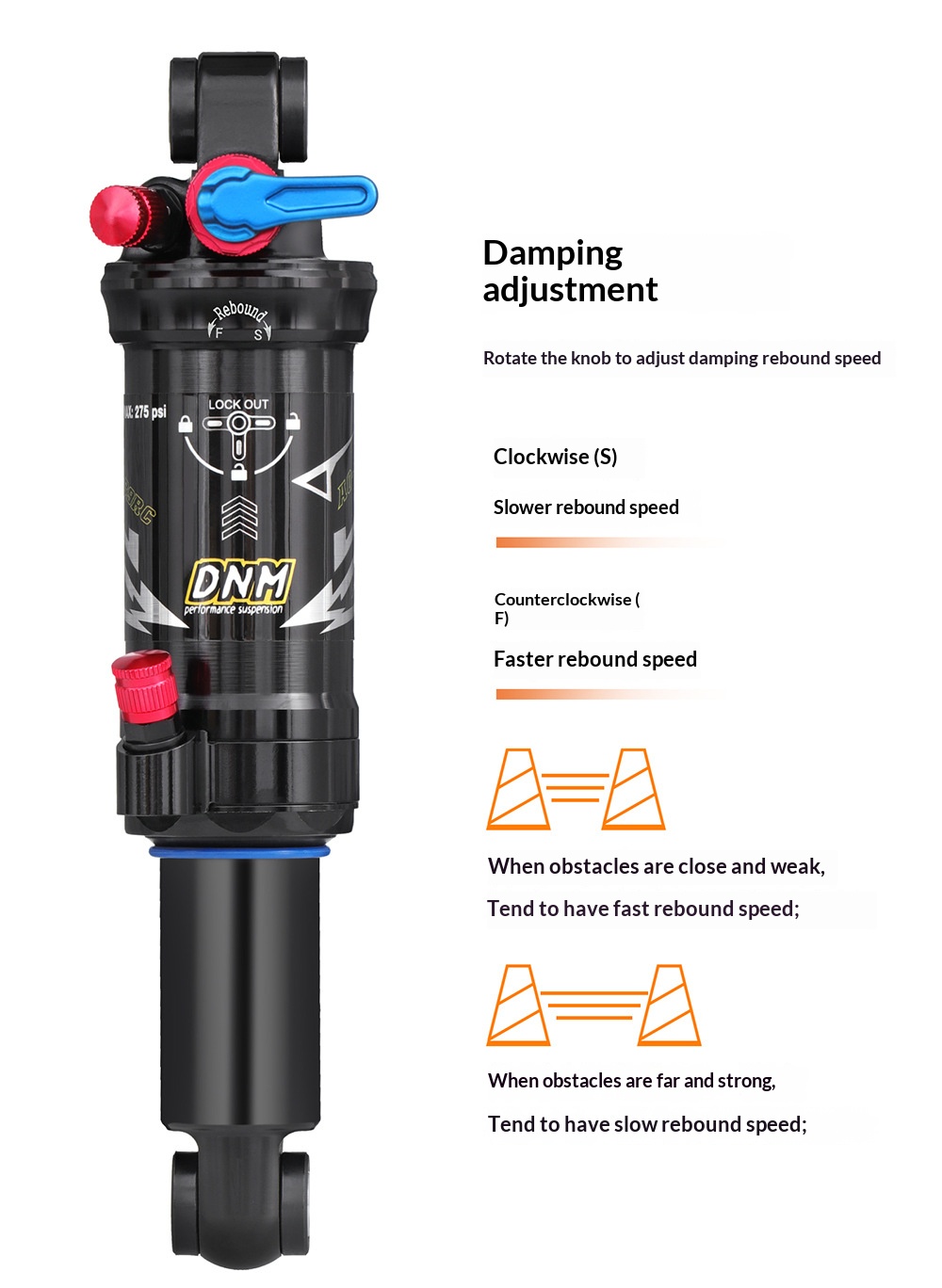 DNM-AO-39RC Air Rear Shock Absorber for MTB Full Suspension Downhill Bikes, 165/190/200mm rear shocks
