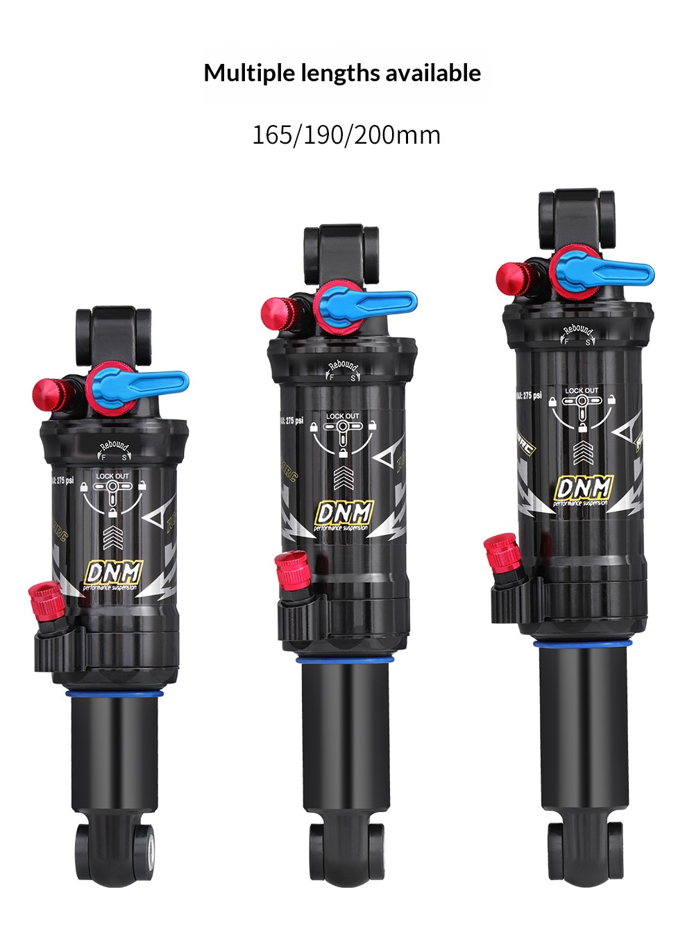 DNM-AO-39RC Air Rear Shock Absorber for MTB Full Suspension Downhill Bikes, 165/190/200mm rear shocks