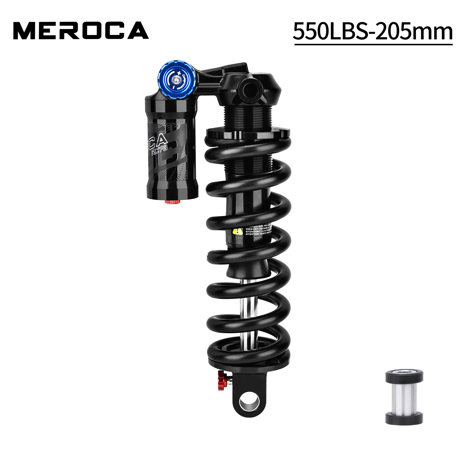 MEROCA-RCT-3 Trunnion Coil Rear Shock Absorber 550LBS 185/205mm with Damping Adjustment for MTB Soft Tail Bike rear