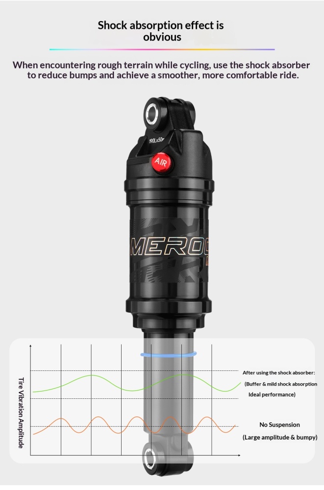 MEROCA MR-2 Air Rear Shock Absorber for MTB Full Suspension Bike, 125/150/165/190/210mm, 24mm Bushings