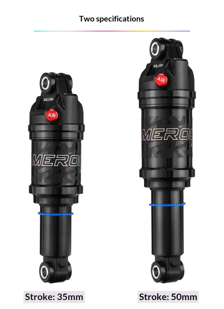 MEROCA MR-2 Air Rear Shock Absorber for MTB Full Suspension Bike, 125/150/165/190/210mm, 24mm Bushings
