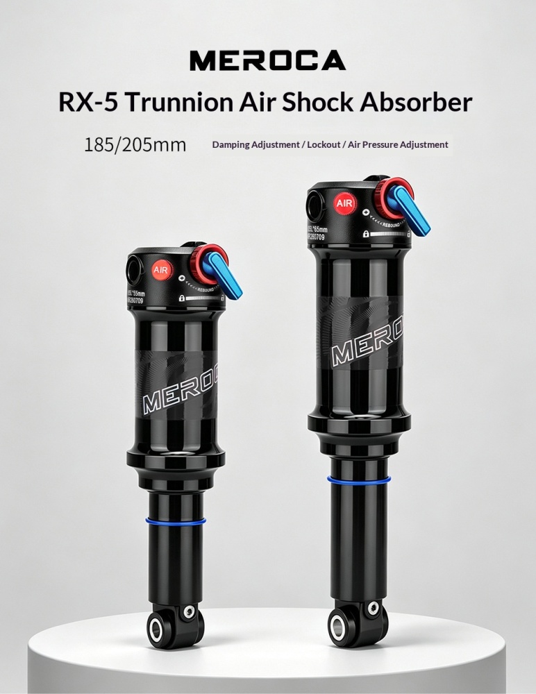 MEROCA RX-5 Trunnion Air Rear Shock 185/205mm MTB Rear Suspension with Rebound Adjustment & Lockout