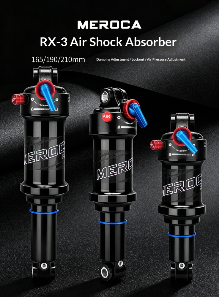 MEROCA RX-3 Air Rear Shock Absorber RX-3-AIR-SHOCK Lockout Rebound Adjustable 165/190/210mm for MTB Soft Tail Bike