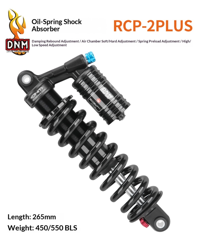 DNM RCP-2PLUS Coil Rear Shock Absorber EMOTO-RCP2PLUS-HL 265mm 450/550lbs with High Low Speed Adjustment for E-Moto Off-Road Bike