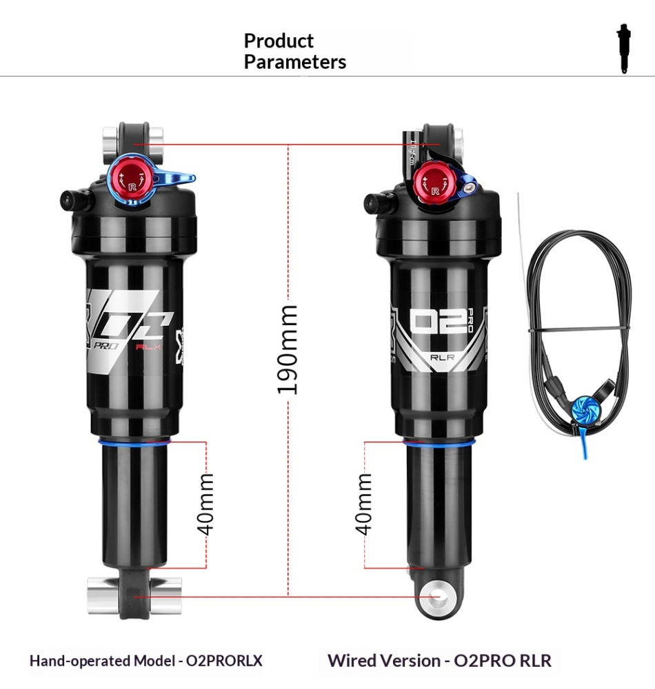 X-FUSION O2 PRO RLR Remote Air Rear Shock XF-O2PRO-RLR-190 190mm x 40mm Adjustable MTB Suspension Damper