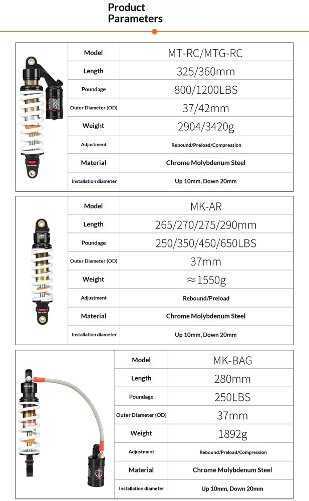 DNM Motorcycle Rear Shock Absorber DNM-MOTO-SHOCK MK-AR MK-BAG MT-RC MTG-RC Adjustable Coil Suspension