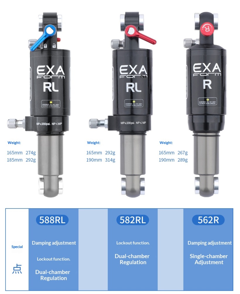 EXA Form Air Rear Shock Absorber EXA-AIR-SHOCK 588RL 582RL 562R 165/190mm for MTB Folding Bike