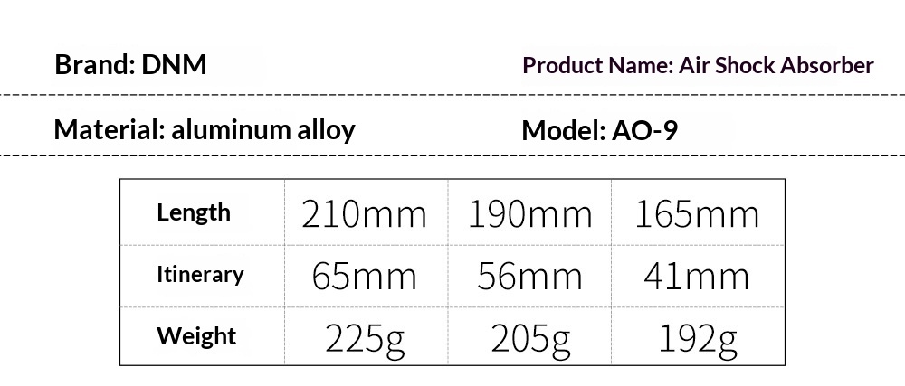DNM AO-9 Air Rear Shock Absorber AO-9-NEW Adjustable MTB Bike Suspension 165/190/210mm