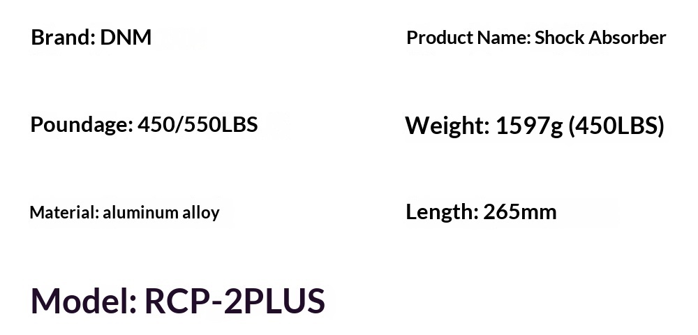 DNM RCP-2PLUS Coil Rear Shock Absorber EMOTO-RCP2PLUS-HL 265mm 450/550lbs with High Low Speed Adjustment for E-Moto Off-Road Bike