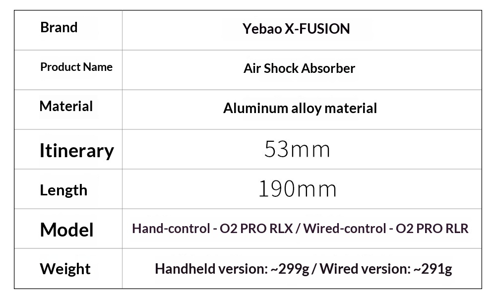 X-FUSION O2 PRO RLR Remote Air Rear Shock XF-O2PRO-RLR-190 190mm x 40mm Adjustable MTB Suspension Damper