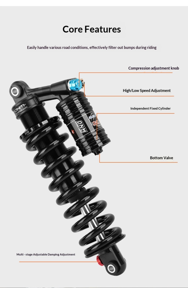DNM RCP-2PLUS Coil Rear Shock Absorber EMOTO-RCP2PLUS-HL 265mm 450/550lbs with High Low Speed Adjustment for E-Moto Off-Road Bike