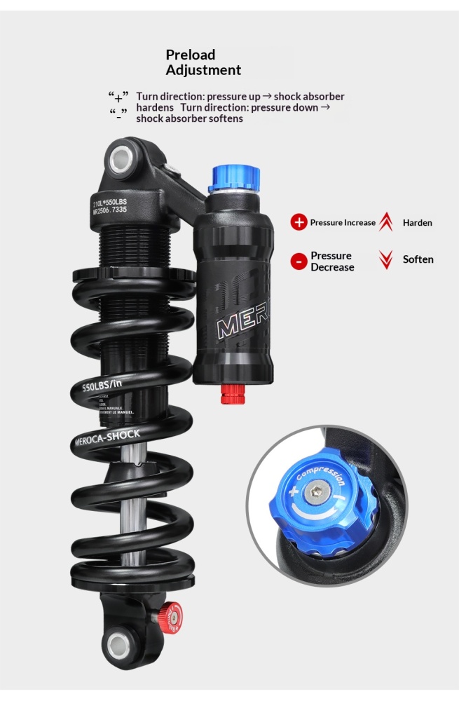 MEROCA RCT-2 Coil Rear Shock Absorber MEROCA-RCT-2 550lbs 190/210/230/240/250/265mm for MTB Soft Tail Bike